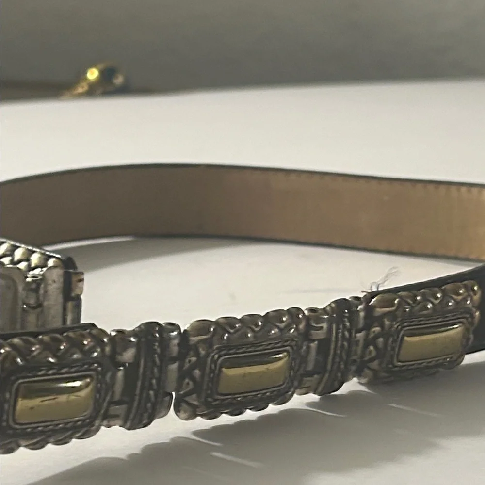 Vintage Brighton Black Genuine Leather and Silver Metal Belt
